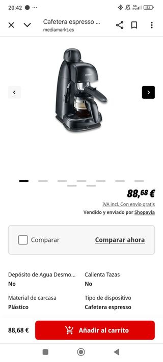 Cafetera Espresso Severin 3,5 B Precio tienda 88€