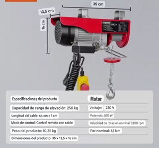 Polipasto eléctrico 250kg,mando a distancia -NUEVO