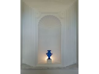 Jarrón vidrio soplado Gordiola azul 24cm impecable