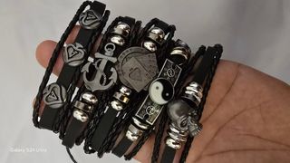 Braccialetti Uomo - Pelle Nera Argento
