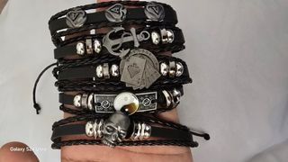Braccialetti Uomo - Pelle Nera Argento