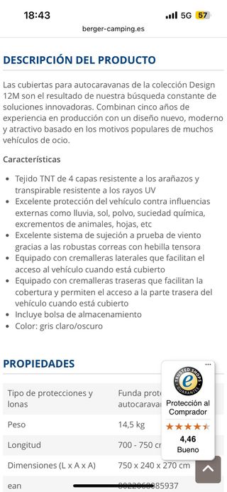 Funda autocaravan, camper cover, Brunner.