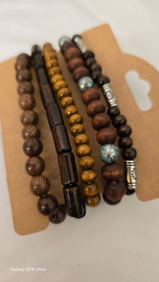 Set 5 Braccialetti Legno Marrone