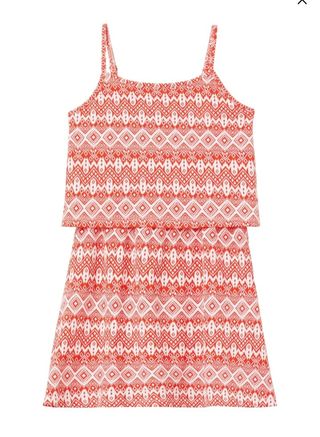 Vestido niña verano - rojo anaranjado y blanco.