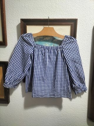 Blusa cuadros azul y blanco