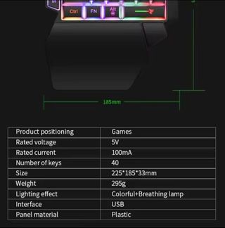 Teclado retroiuminado de una sola mano para juegos