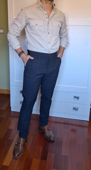 Pantalón cuadros Zara - Azul marino