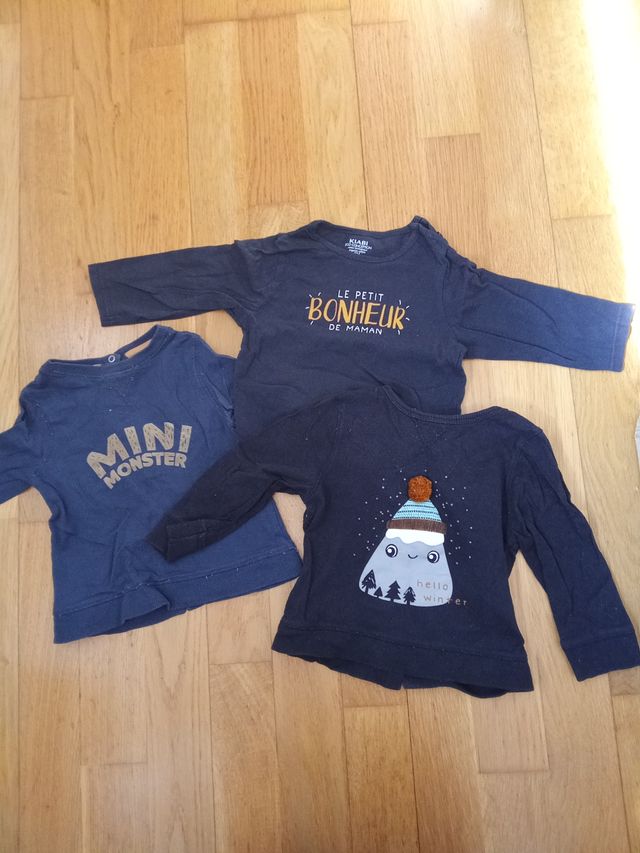 3 Camisetas manga larga bebé