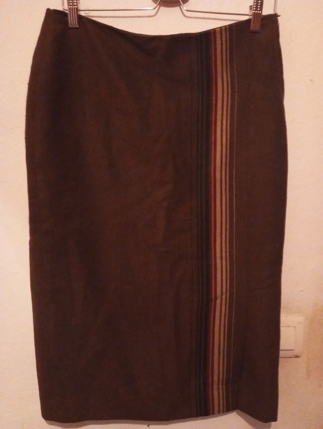 Falda midi marrón multicolor