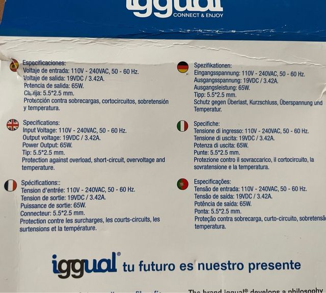 Cargador Toshiba 65W 5.5x2.5mm