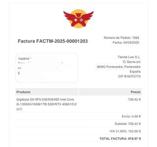 Portátil Gigabyte G5 RTX 4060 i5-13500H
