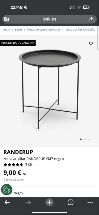 Mesa RANDERUP Ø47 negra - metal