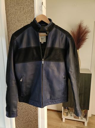 Cazadora cuero Torras azul-negro L. 