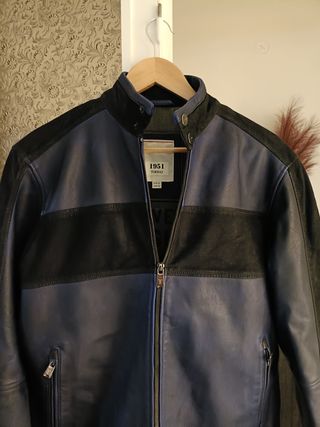 Cazadora cuero Torras azul-negro L. 
