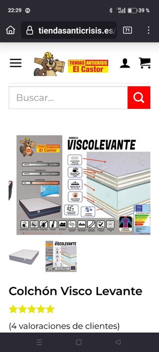 Colchón viscoelástico más base tapizada 190x90x27
