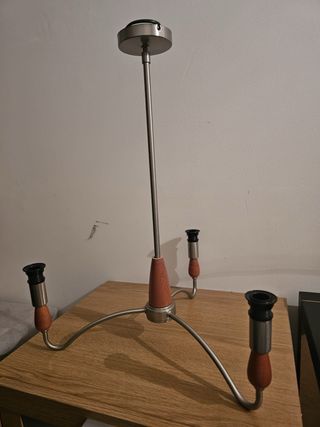 Lámpara 3 brazos metal madera