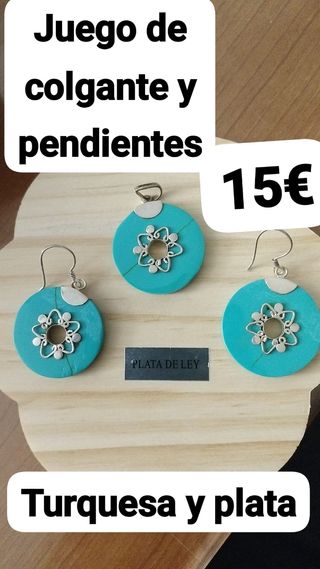 Juego colgante y pendientes turquesa plata