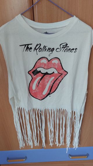 Camiseta Rolling Stones XS blanca flecos