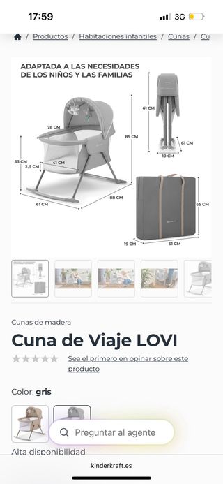 Cuna viaje LOVI gris