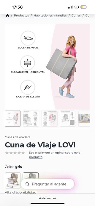 Cuna viaje LOVI gris