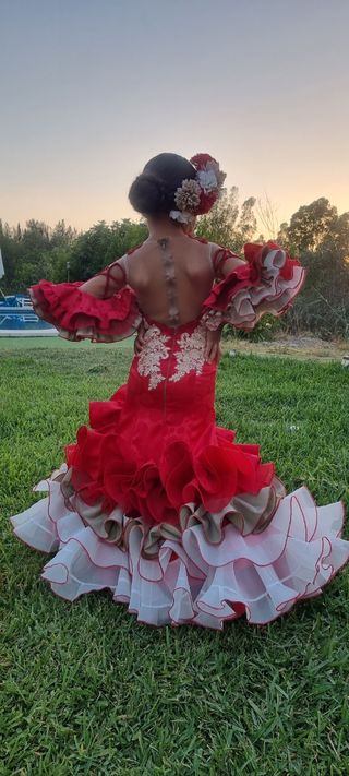 Vestido Flamenca niña rojo-blanco 