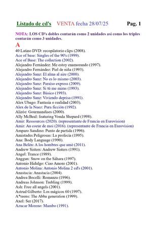 CD'S originales. Más de 600 Títulos. Listado 1.