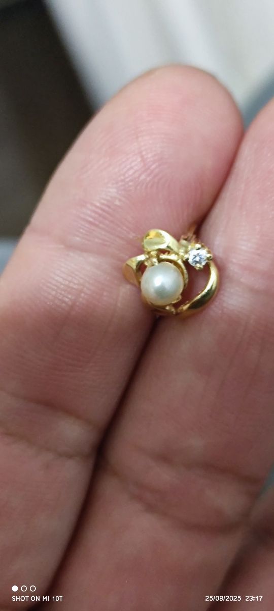 Pendiente oro 18k, perla & diamante