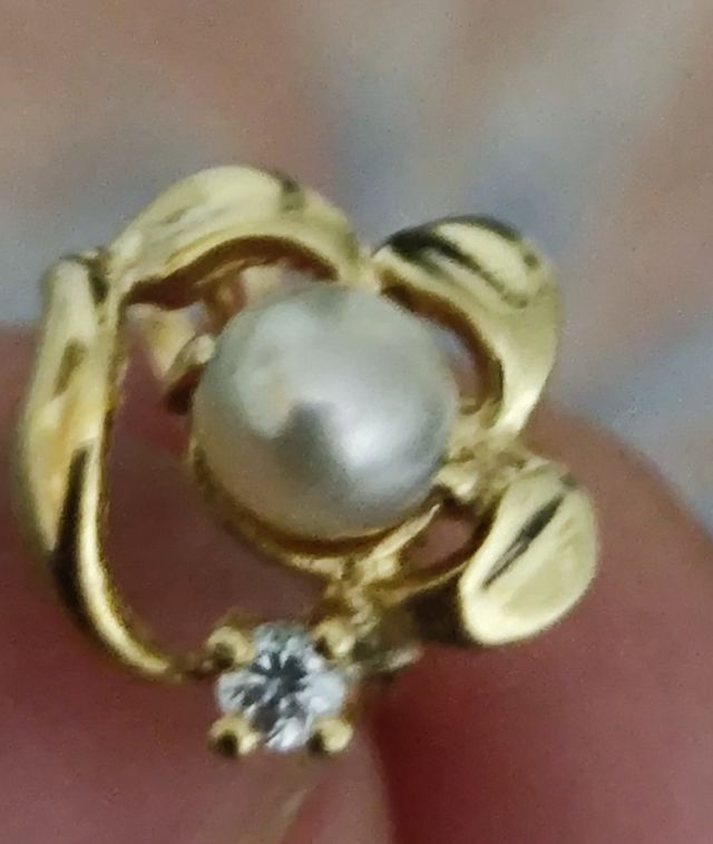 Pendiente oro 18k, perla & diamante