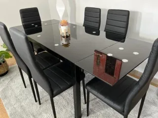SUPER OFERTA MESA COMEDOR  + CUATRO SILLAS NEGRAS 