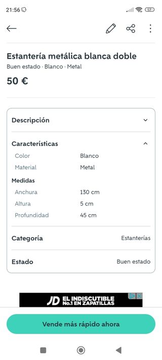 Estantería metálica blanca (Sólo 6 baldas)