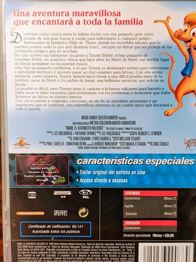 DVD Nimh: El Ratoncito Valiente