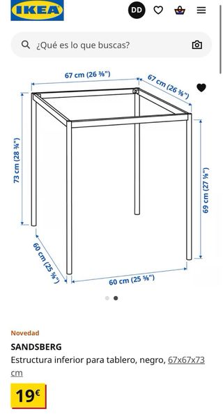 Mesa SANDSBERG IKEA - Negra 67x67x73cm