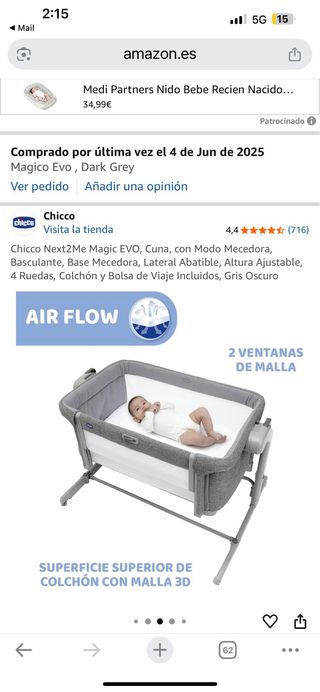 Cuna Chicco Next2Me Magic EVO Gris
