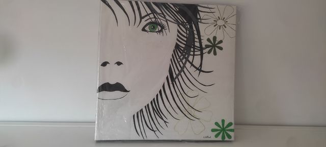 Lienzo pintado a mano- Mujer flores