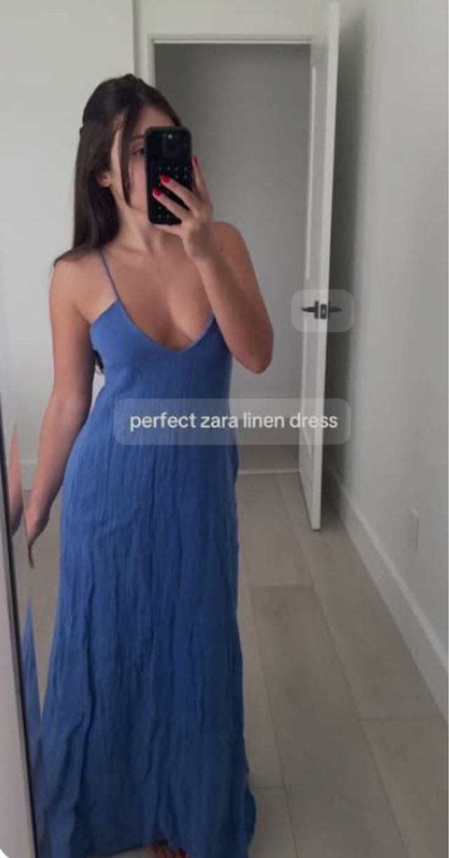Vestido largo Zara azul - Lino