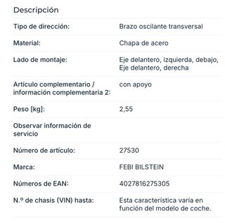 Brazo suspensión Febi Bilstein