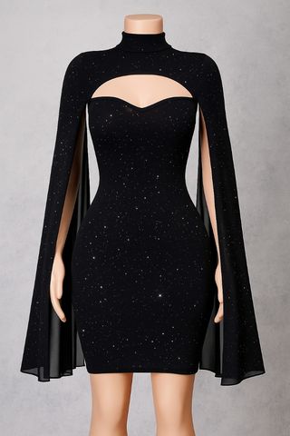 Vestido negro capa brillante