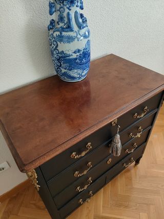 Cómoda  mueble bar antiguo negro estilo Luis XV