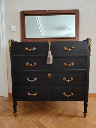 Cómoda  mueble bar antiguo negro estilo Luis XV