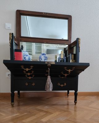 Cómoda  mueble bar antiguo negro estilo Luis XV