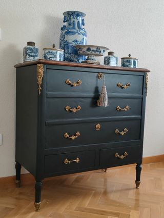 Cómoda  mueble bar antiguo negro estilo Luis XV