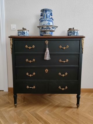Cómoda  mueble bar antiguo negro estilo Luis XV