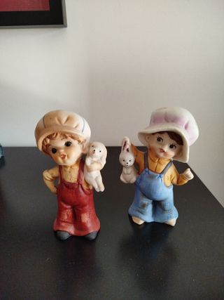 Statuine bimbi con animali vintage anni '70
