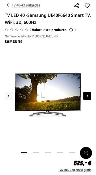 TV Samsung UE40F6640 40" Pulgadas SmartTV y 3D