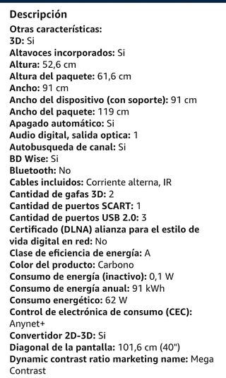 TV Samsung UE40F6640 40" Pulgadas SmartTV y 3D