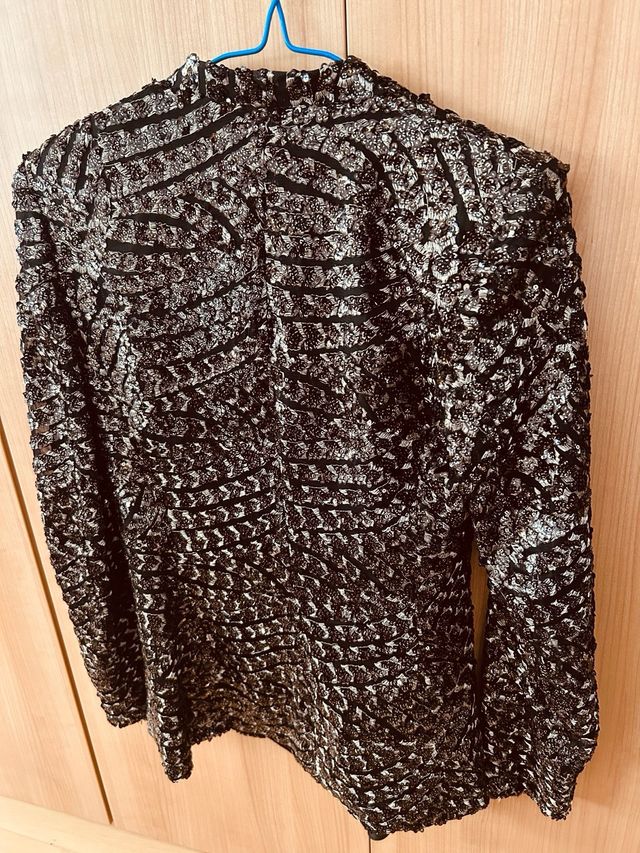 Americana Zara lentejuelas negra plateada T-S