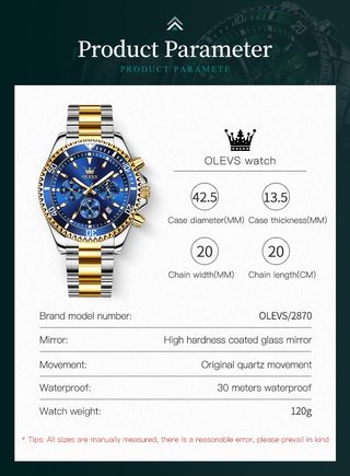 Reloj OLEVS cronógrafo azul-oro
