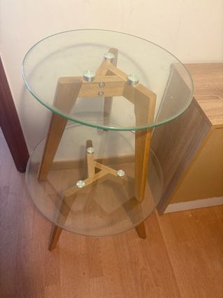 2 Mesas auxiliares cristal y madera