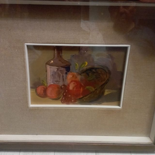 Dipinto frutta e bottiglia