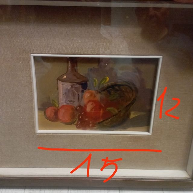 Dipinto frutta e bottiglia